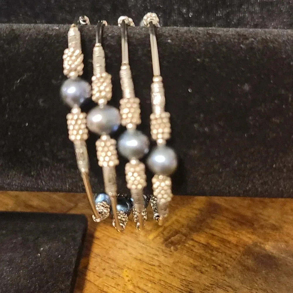 Steel blue and silver wrap-around bracelet